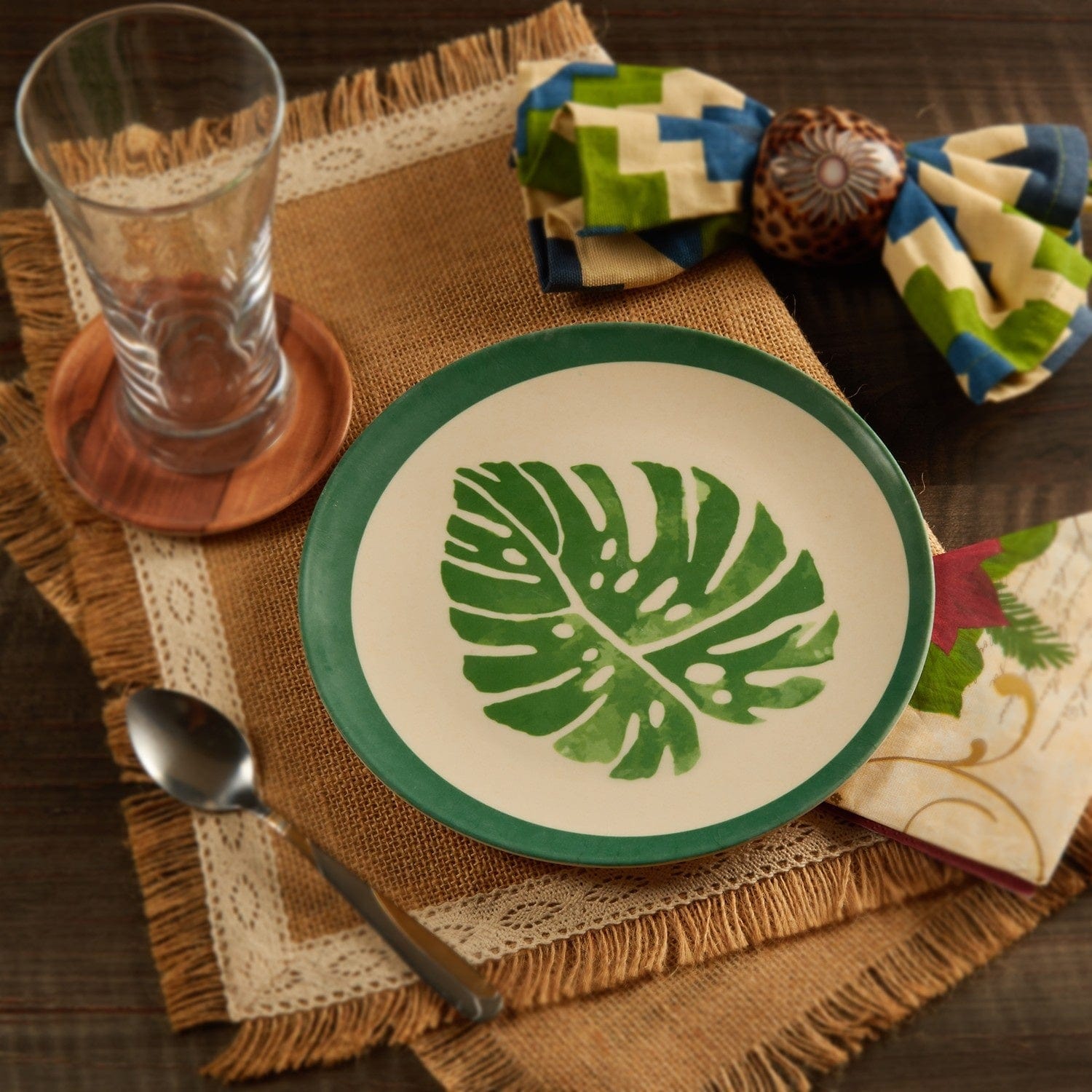 Red Butler Half Plates Bamboo Fibre Plate 8 inches | 6pcs Set | Leaf Design BP08A3 Daily-Use Eco-Friendly Bamboo Fiber Snack Plate: Stylish & Sustainable Redbutler