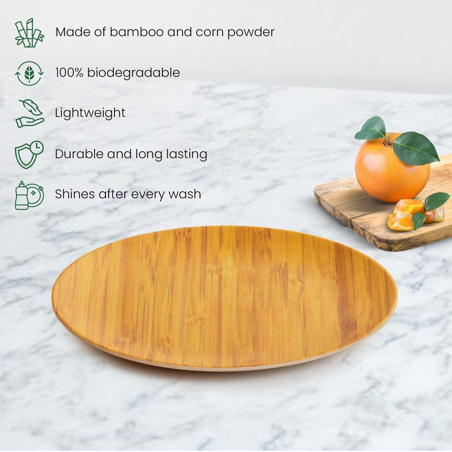 Red Butler Half Plates Bamboo Fibre Plate 8 inches | 6pcs Set | Wooden Design BP08A4 Daily-Use Eco-Friendly Bamboo Fiber Plate: Stylish & Sustainable Redbutler