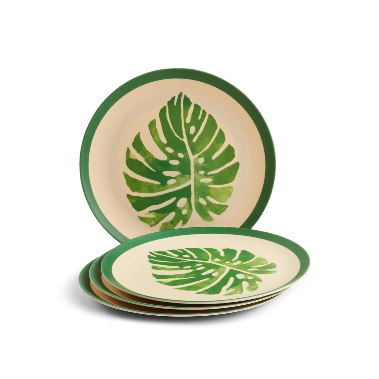 Red Butler Half Plates Bamboo Fibre Snack Plates | 4pcs Set | Leaf Design BFP08A3 Daily-Use Eco-Friendly Bamboo Fiber Snack Plate: Stylish & Sustainable Redbutler