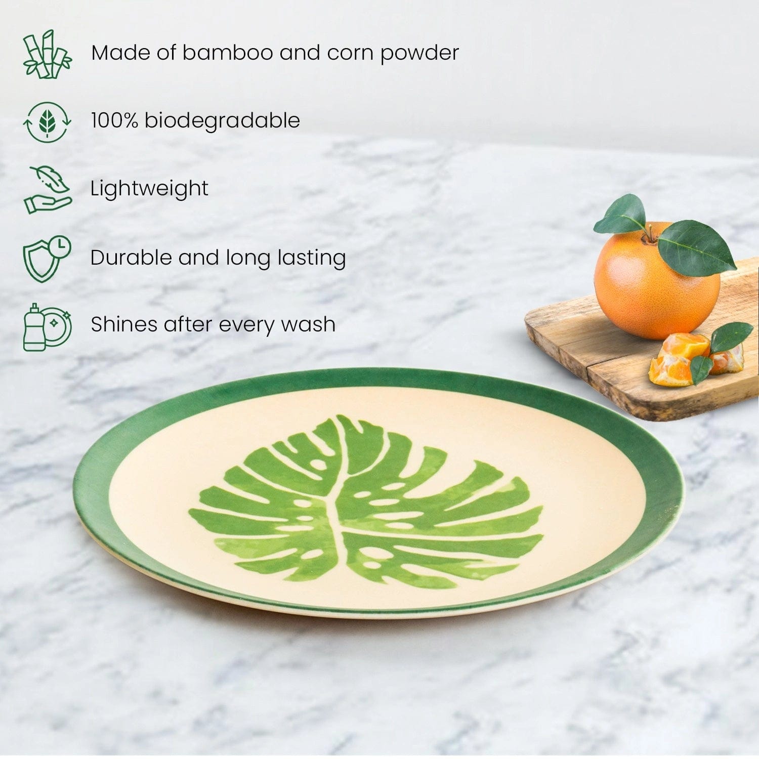 Red Butler Half Plates Bamboo Fibre Snack Plates | 4pcs Set | Leaf Design BFP08A3 Daily-Use Eco-Friendly Bamboo Fiber Snack Plate: Stylish & Sustainable Redbutler