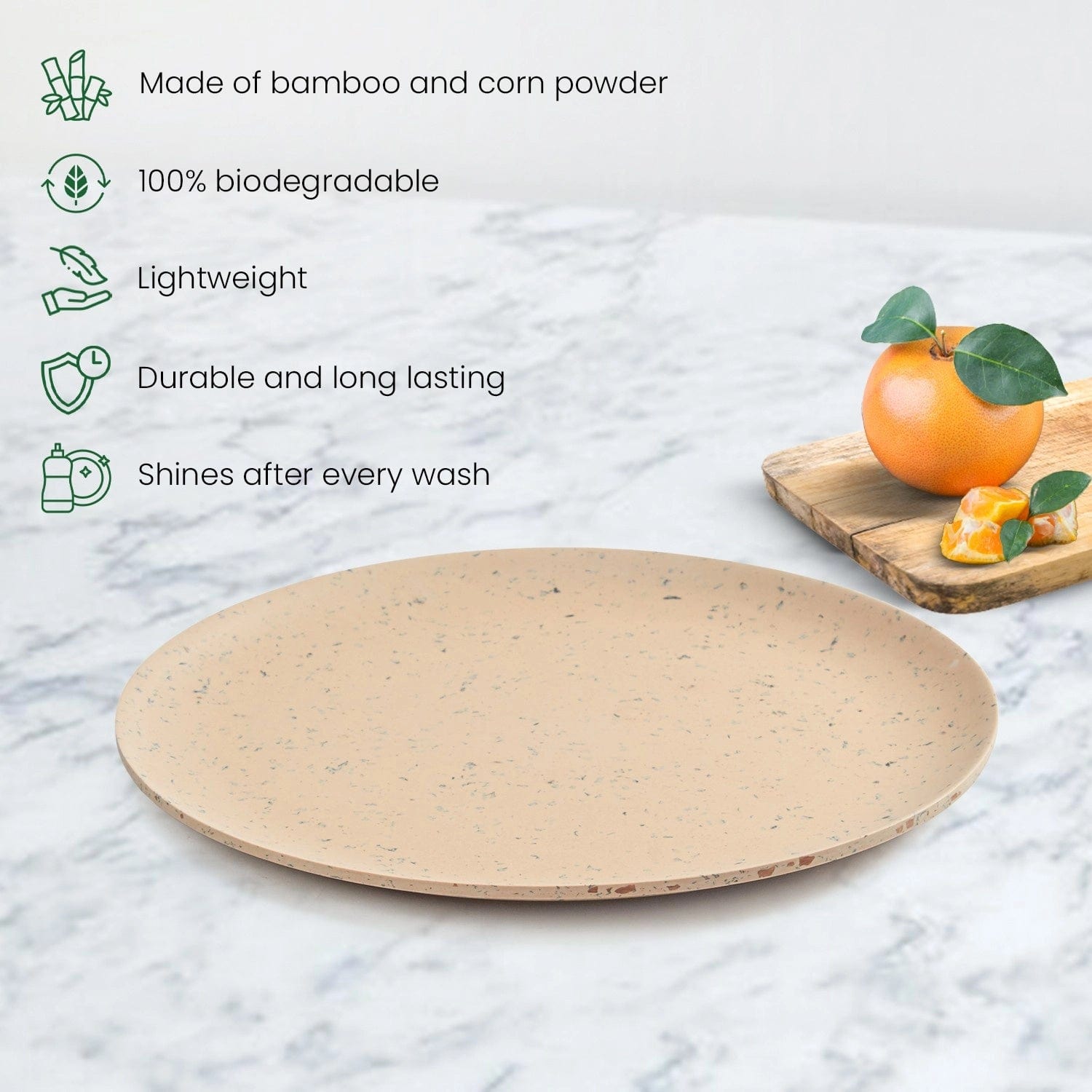 Red Butler Half Plates Bamboo Fibre Snack Plates | 4pcs Set | Nutshell Design BFP08A9 Daily-Use Eco-Friendly Bamboo Fiber Snack Plate: Stylish & Sustainable Redbutler