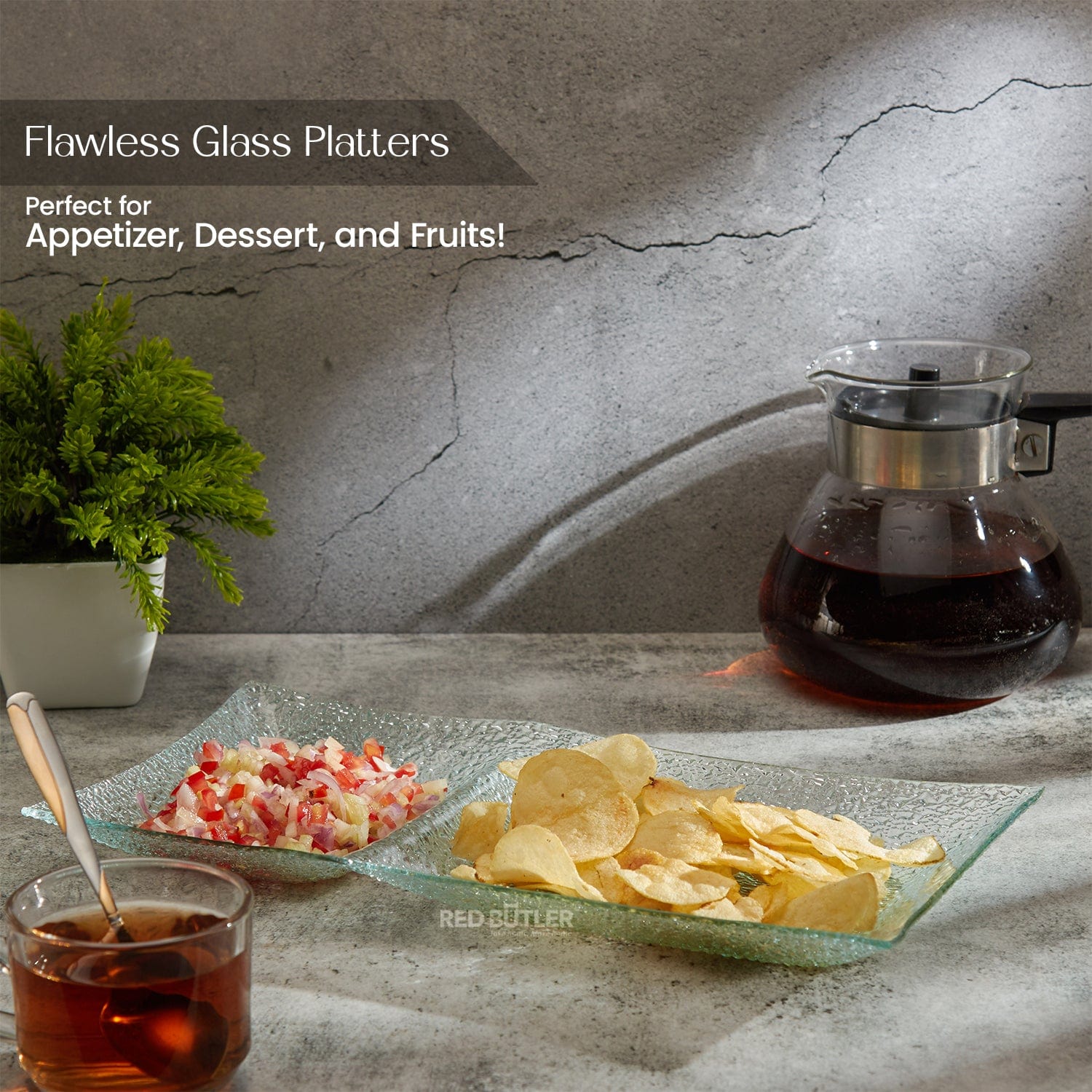 Red Butler Platter Glass Platter- Two Section GPS34A1 Elegant Glass Platters for Stylish Serving | Versatile and Chic Tableware Redbutler