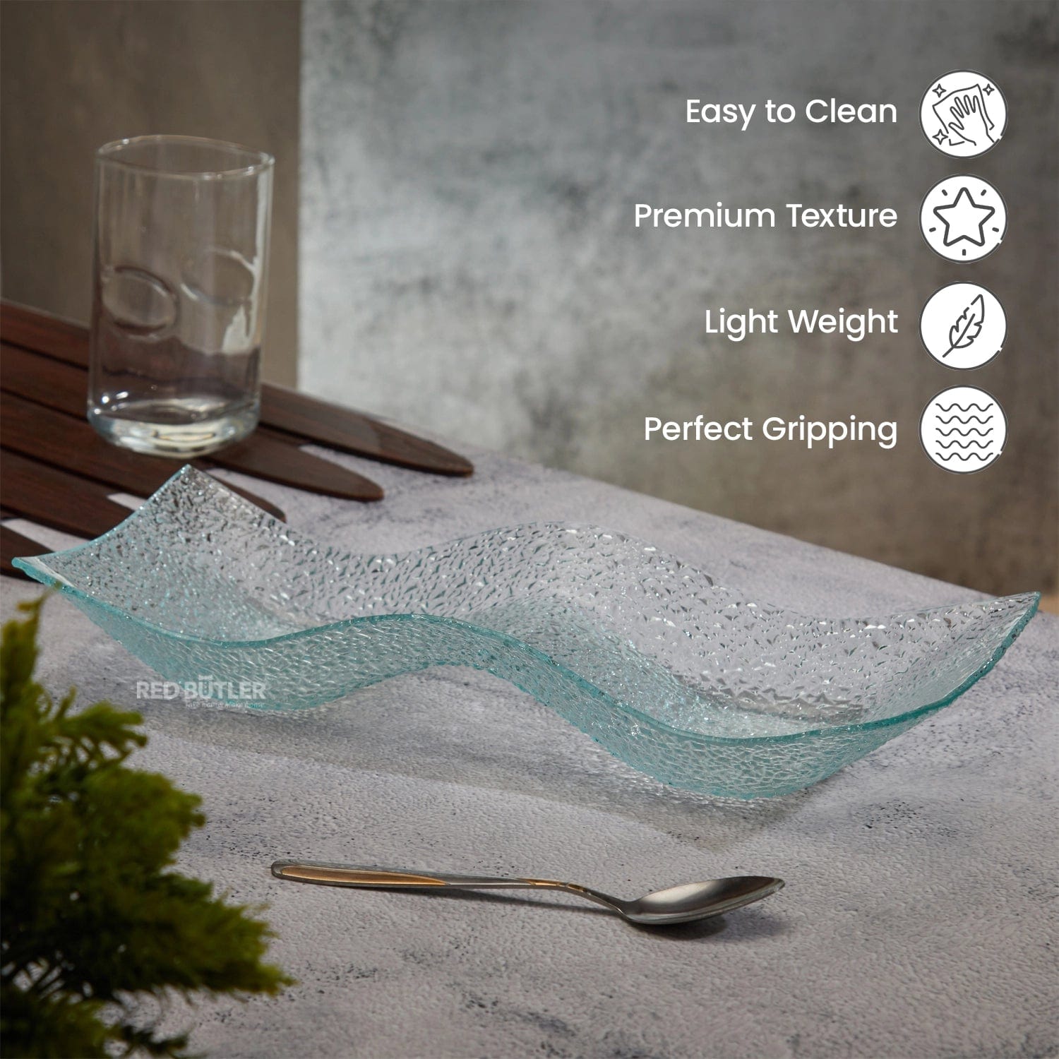 Red Butler Platter Glass Platter- Wave GPS32A1 Elegant Glass Platters for Stylish Serving | Versatile and Chic Tableware Redbutler