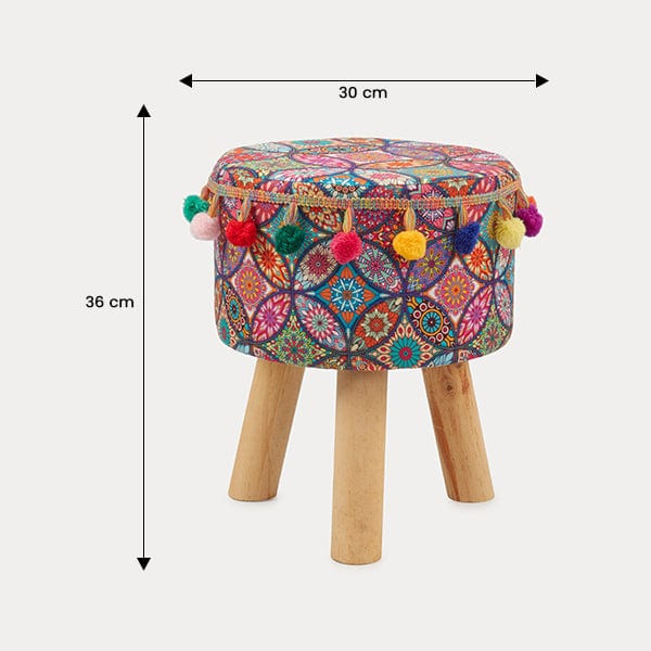 Red Butler Pouffe Printed Pouffe- Multicolour PSPP00L14Y19A2 SPP14A2 Compact Velvet Pouffe Stool – Elegant Accent for Small Spaces Redbutler