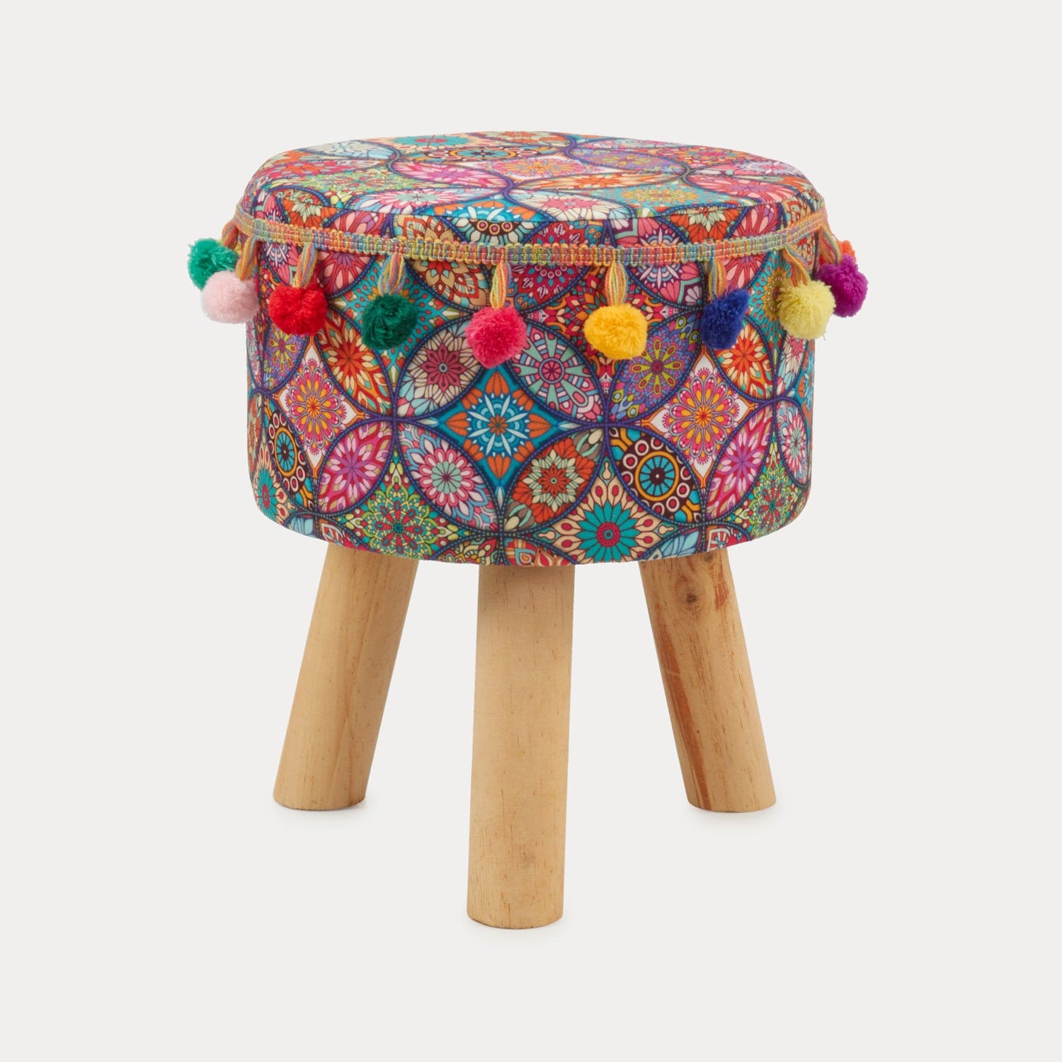 Red Butler Pouffe Printed Pouffe- Multicolour PSPP00L14Y19A2 SPP14A2 Compact Velvet Pouffe Stool – Elegant Accent for Small Spaces Redbutler