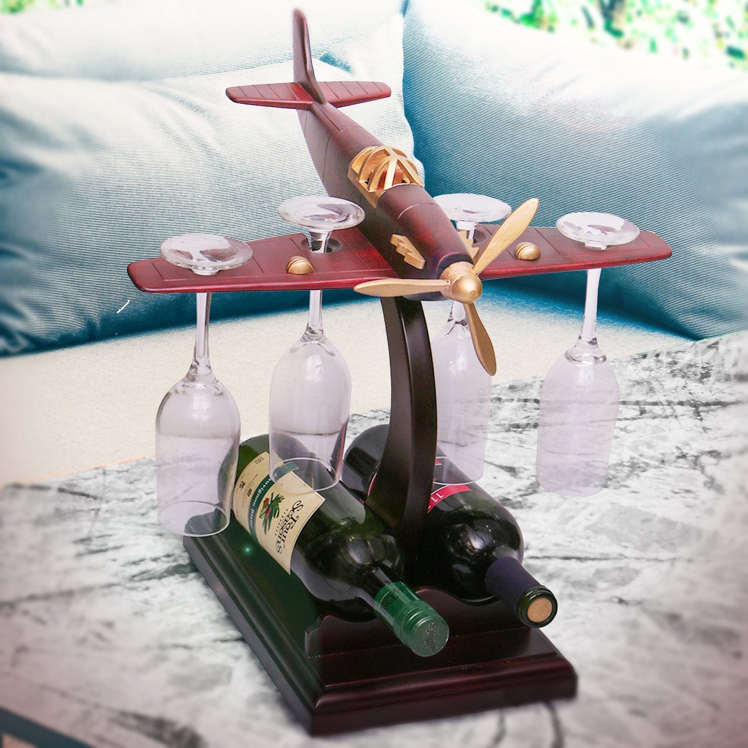 Red Butler Showpieces Decorative Wine Holder WHFA00W16Y18A1 DUFA16A1 Elevate Your Home Bar with Flying Airplane Wine Holder - Modern Decor Redbutler