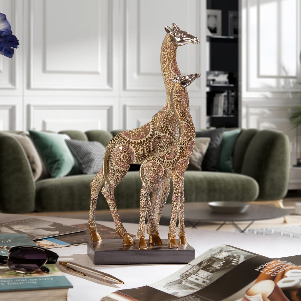 Red Butler Showpieces Printed Giraffe Duo LPG06A1 Giraffe Duo Showpiece – Resin Masterpiece for Elegant Home Decor | Animal figurine showpieces Redbutler