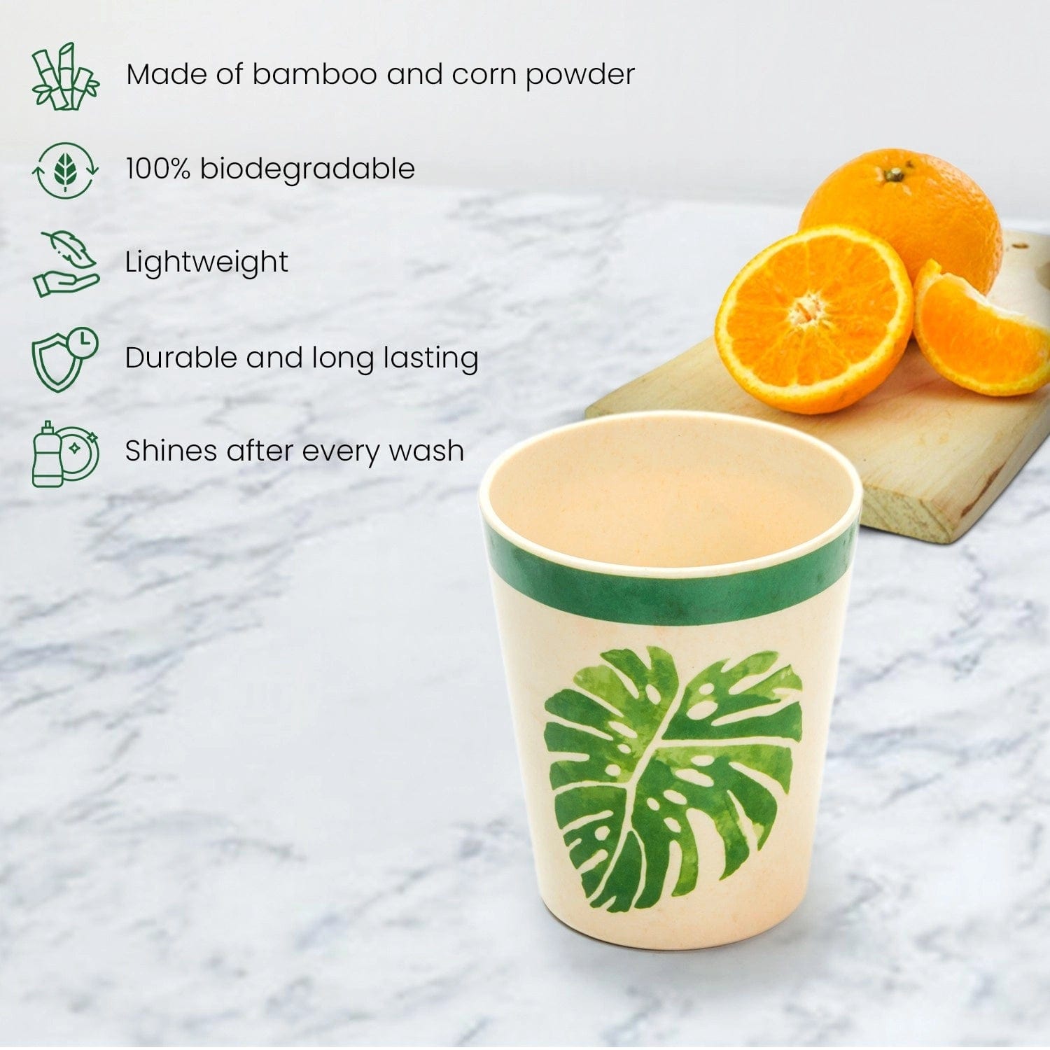 Red Butler Tumblers Bamboo Fibre Tumblers 380ml | 4pcs Set | Leaf Design BFG38A3 Daily-Use Eco-Friendly Bamboo Fiber Tumbler: Stylish & Sustainable Redbutler