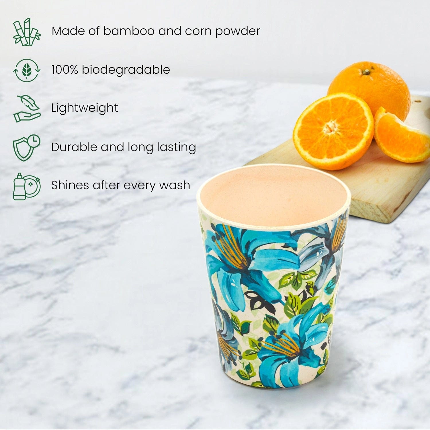 Red Butler Tumblers Bamboo Fibre Tumblers 380ml | 4pcs Set | Leaf & Flower Design BFG38A5 Daily-Use Eco-Friendly Bamboo Fiber Tumbler: Stylish & Sustainable Redbutler